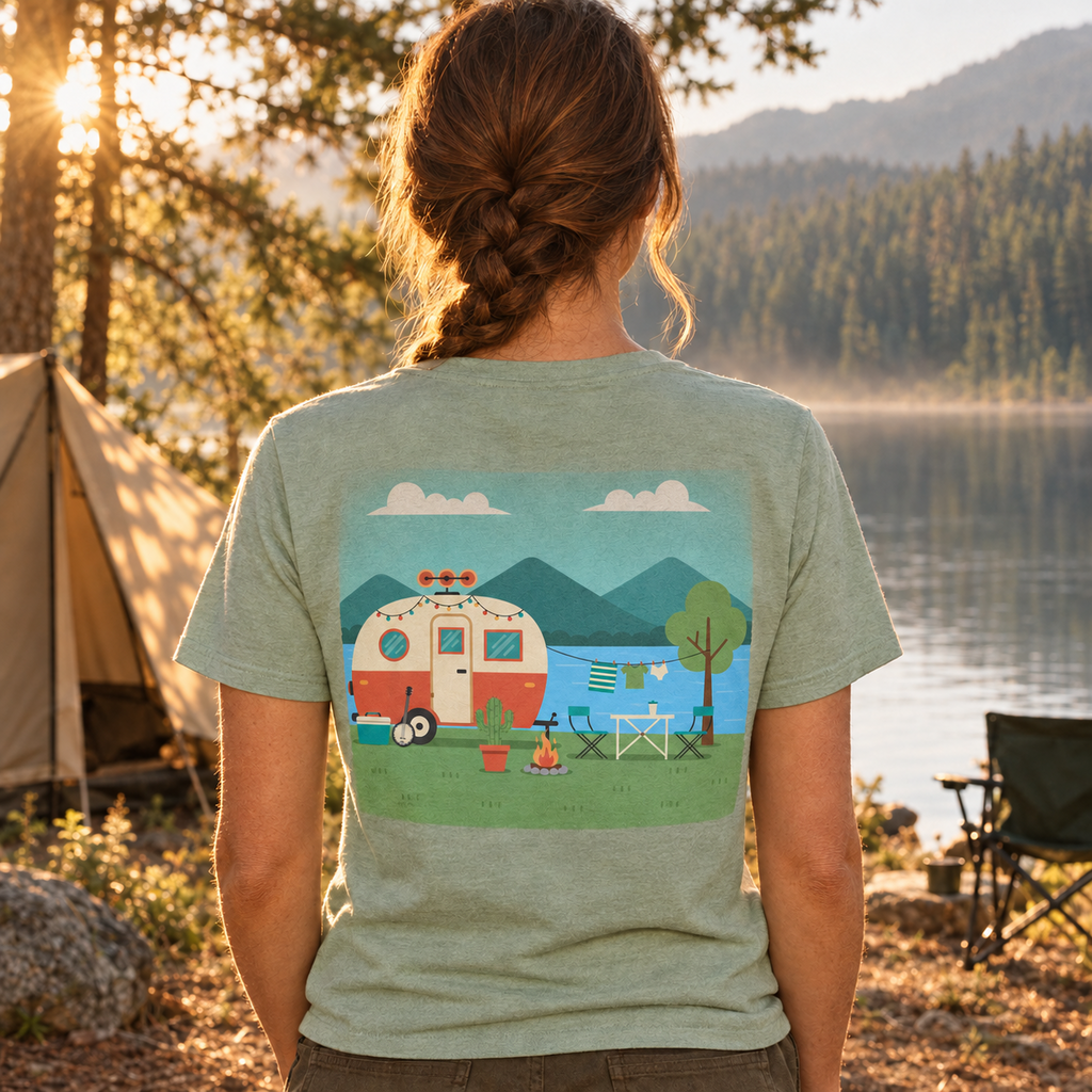 BACKPRINT- My little camp trailer . Soft Tees for ladies