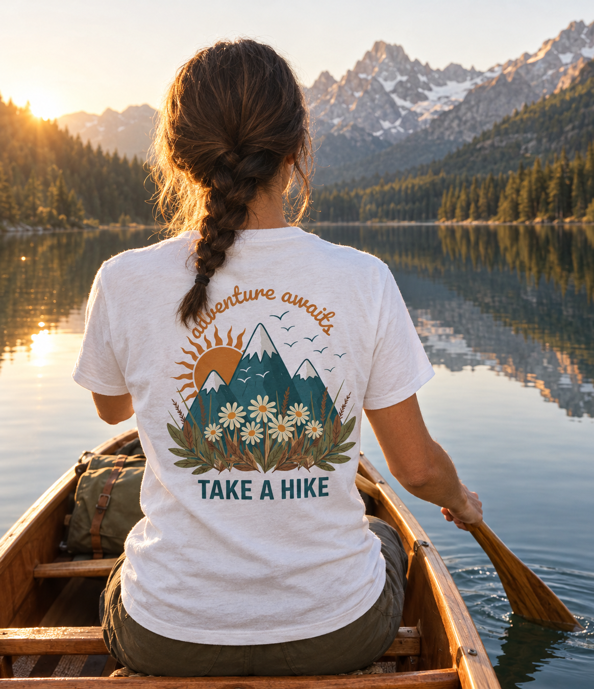 Adventure Awaits!  Ladies Mountain Floral Outdoor Tee