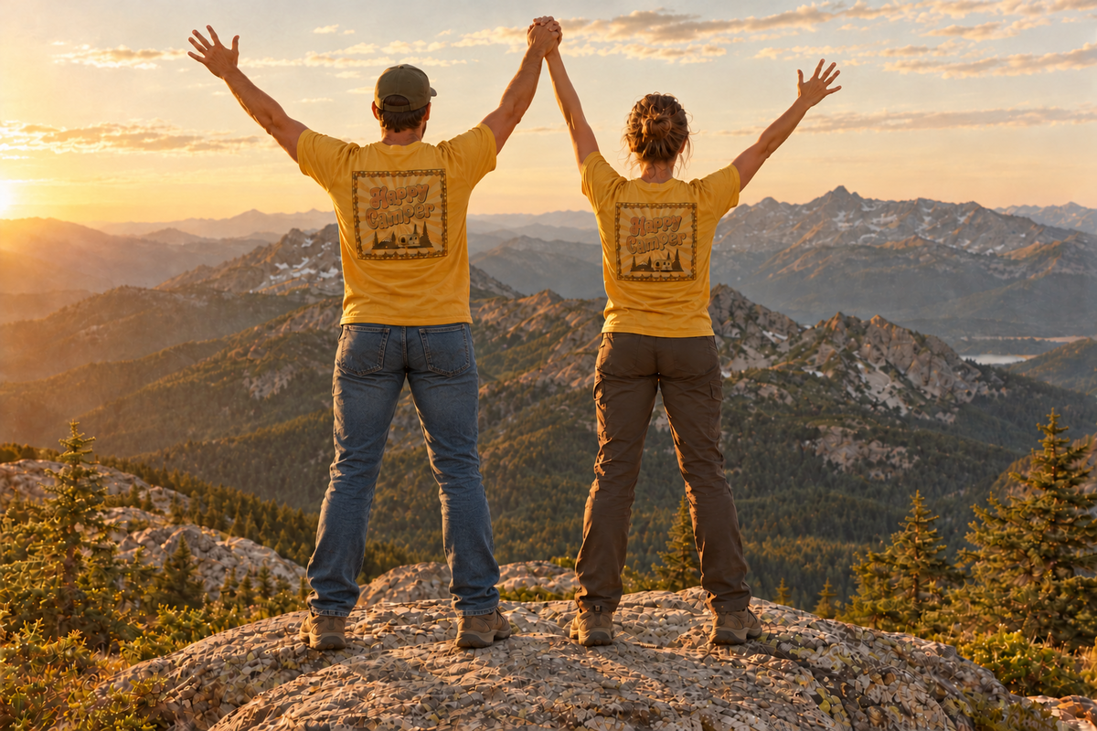 BACKPRINT- Happy Camper T‑Shirt — Retro Camping Graphic Tee