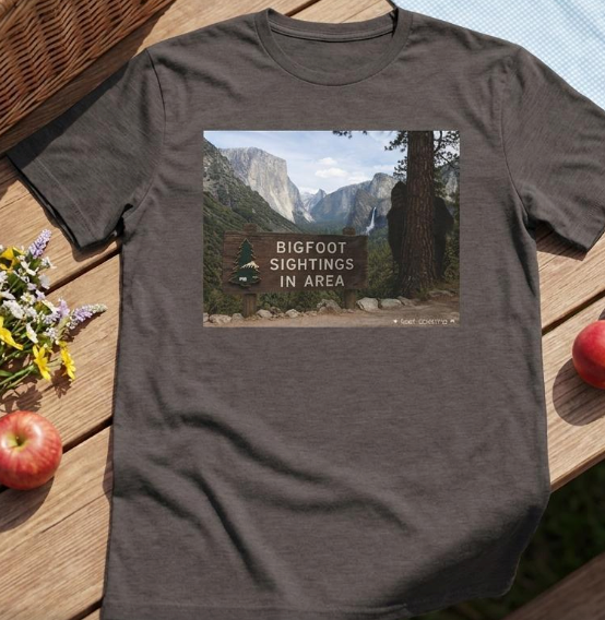 Hiding Bigfoot. "Click" for shirt models.